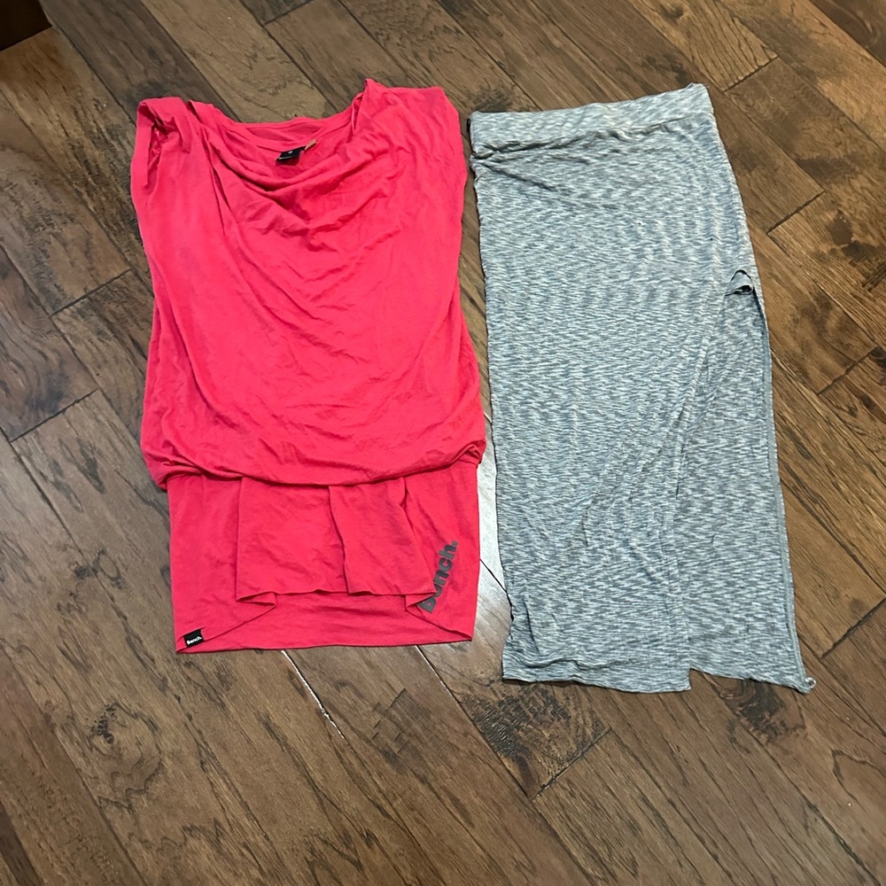2 bench items Grey Maxi Skirt & pink dress